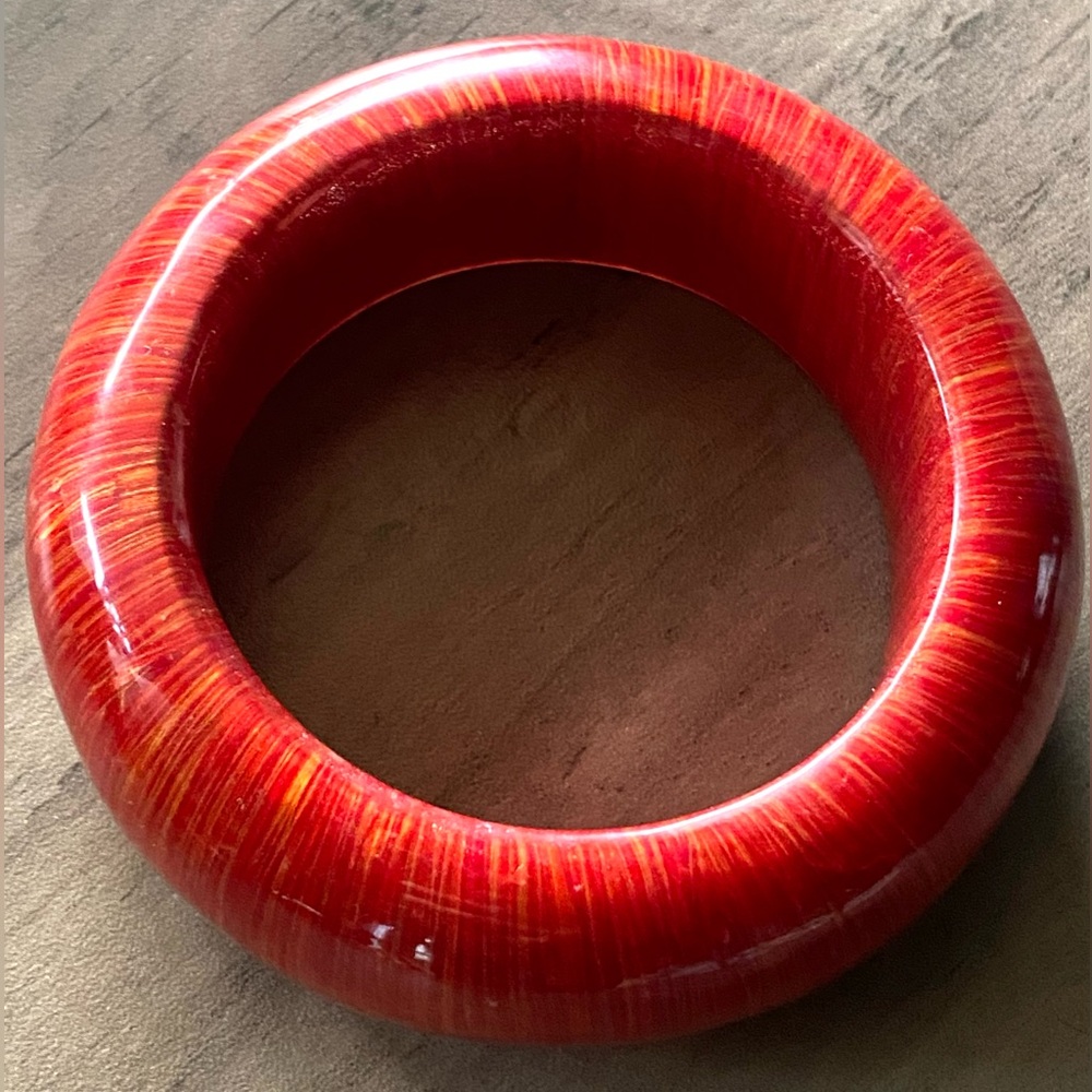 Chunky Red Bangle Bracelet With Gold Accents. Women’s Red Statement Bracelet.